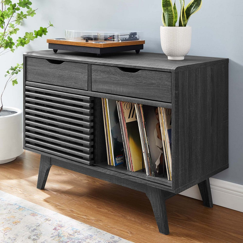 Modway Render Mid-Century Modern 37’’ Vinyl Record Display Stand with Drawers in Charcoal MDY-EEI-4323-CHA