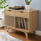 Modway Render Mid-Century Modern 37" Vinyl Record Display Stand with Drawers in Oak