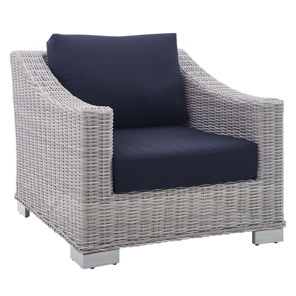 Modway Conway Sunbrella Outdoor Patio Wicker Rattan 2-Piece Armchair and Ottoman Set Light Gray Navy MDY-EEI-4354-LGR-NAV