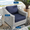 Modway Conway Sunbrella Outdoor Patio Wicker Rattan 2-Piece Armchair and Ottoman Set Light Gray Navy MDY-EEI-4354-LGR-NAV