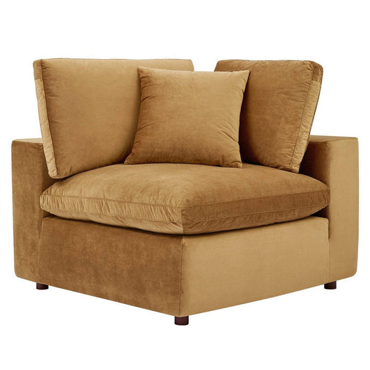 Modway Commix Modular Sofa, Corner Chair, Cognac Performance Velvet