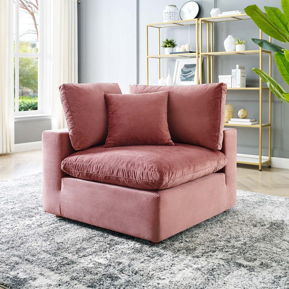 Modway Commix Modular Sofa Corner Chair Dusty Rose Performance Velvet MDY-EEI-4366-DUS