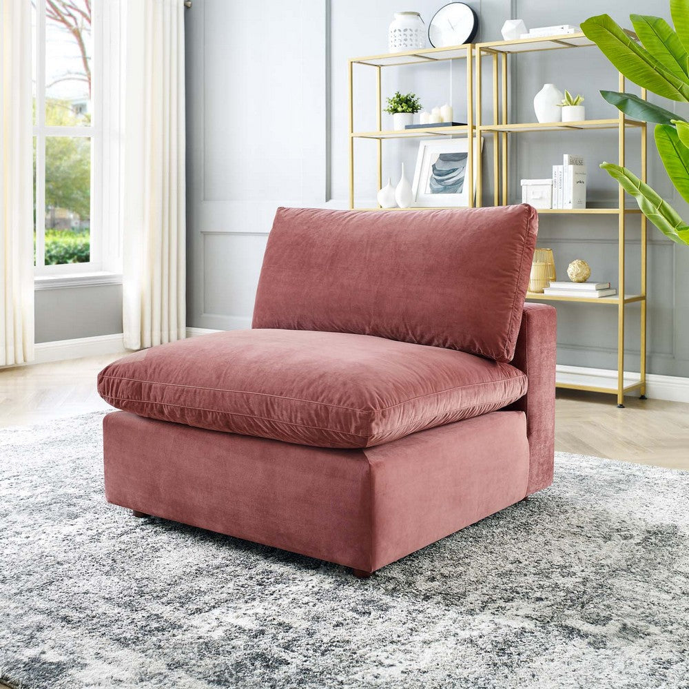 Modway Commix Modular Sofa Armless Chair Dusty Rose Performance Velvet MDY-EEI-4367-DUS