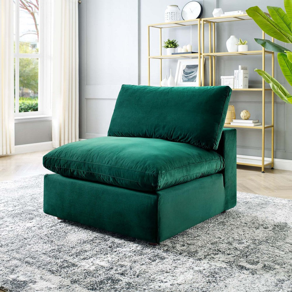 Modway Commix Modular Sofa Armless Chair Green Performance Velvet MDY-EEI-4367-GRN