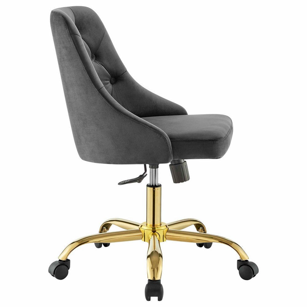 Distinct Tufted Swivel Performance Velvet Office Chair - No Shipping Charges MDY-EEI-4368-GLD-GRY