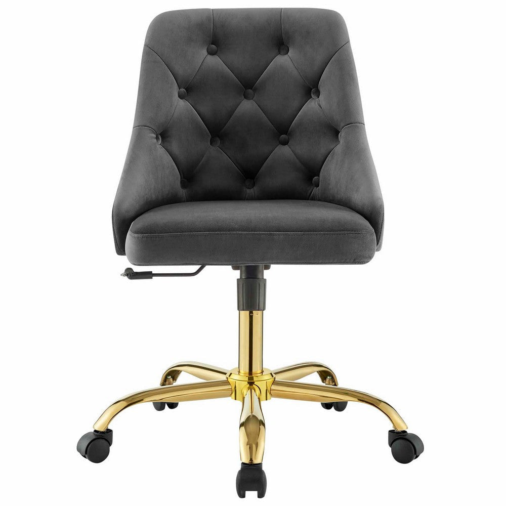 Distinct Tufted Swivel Performance Velvet Office Chair - No Shipping Charges MDY-EEI-4368-GLD-GRY