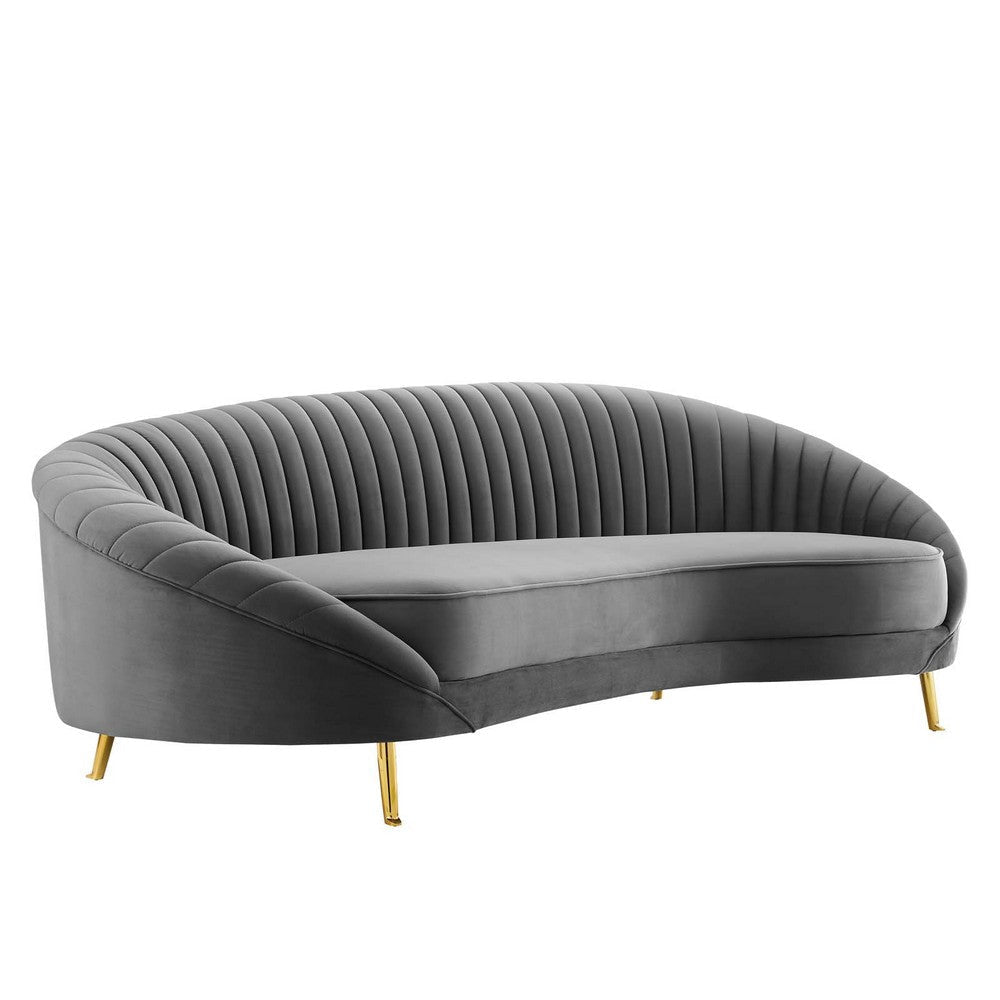 Modway Camber Channel Tufted Performance Velvet Sofa in Gray, Grey