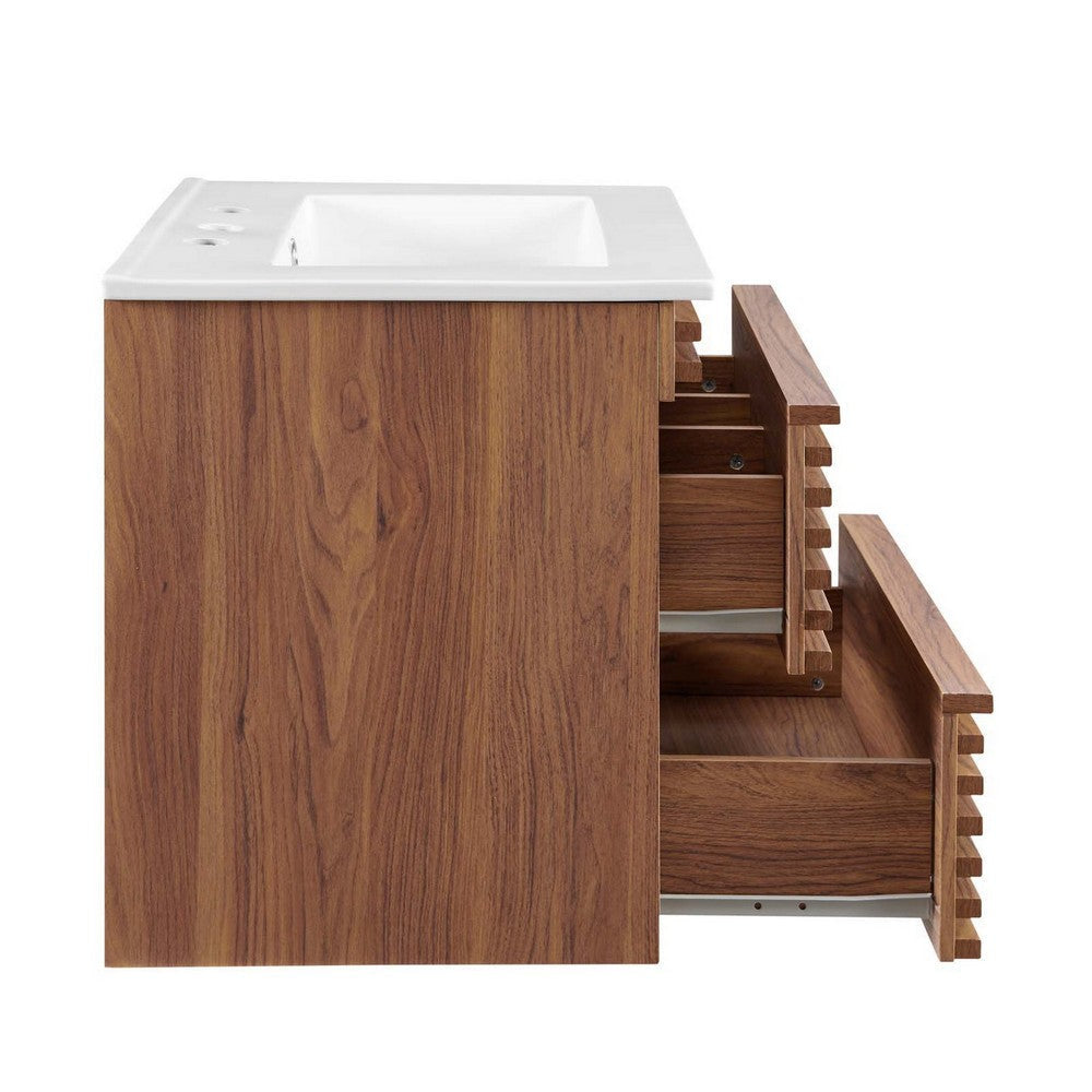 Modway Render 24" Wall-Mount Bathroom Vanity in Walnut White