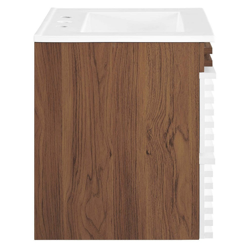 Modway Render 24’’ Wall-Mount Bathroom Vanity in White Walnut White MDY-EEI-4433-WHI-WAL-WHI