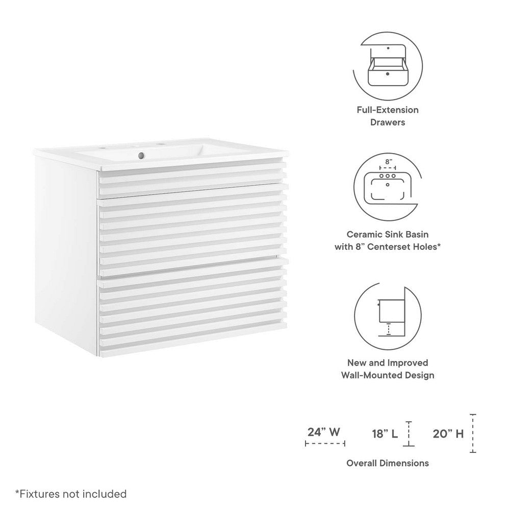 Modway Render 24’’ Wall-Mount Bathroom Vanity in White White MDY-EEI-4433-WHI-WHI