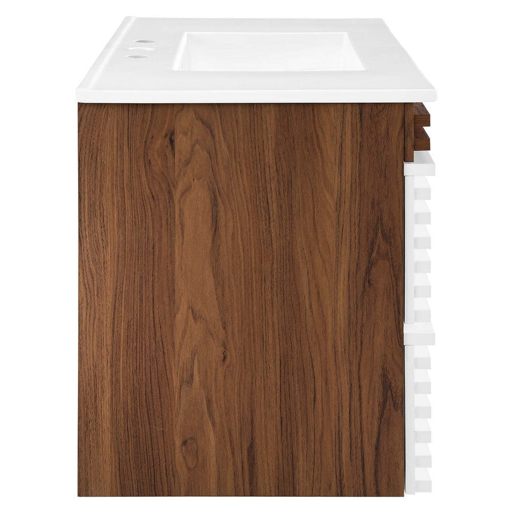 Modway Render 36’’ Wall-Mount Bathroom Vanity in White Walnut White MDY-EEI-4436-WHI-WAL-WHI