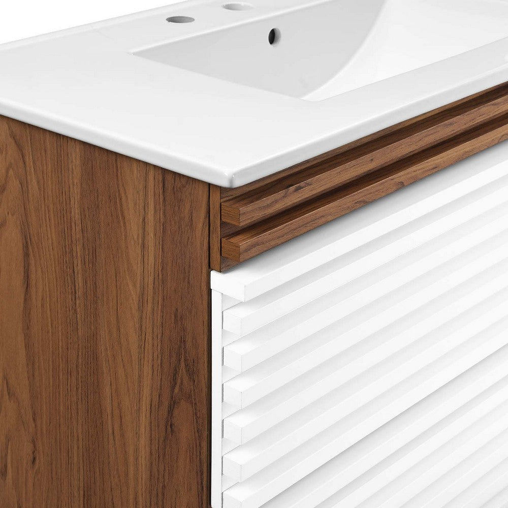 Modway Render 36’’ Wall-Mount Bathroom Vanity in White Walnut White MDY-EEI-4436-WHI-WAL-WHI