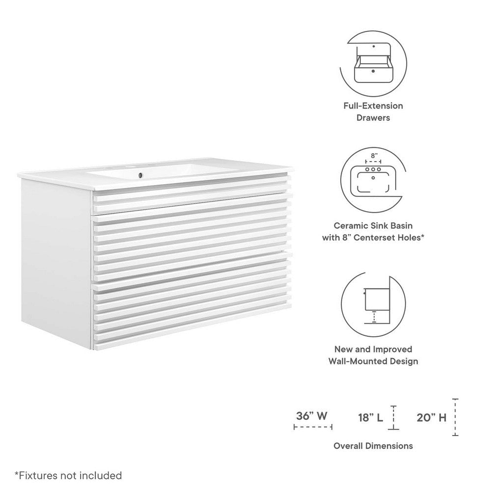 Modway Render 36’’ Wall-Mount Bathroom Vanity in White White MDY-EEI-4436-WHI-WHI