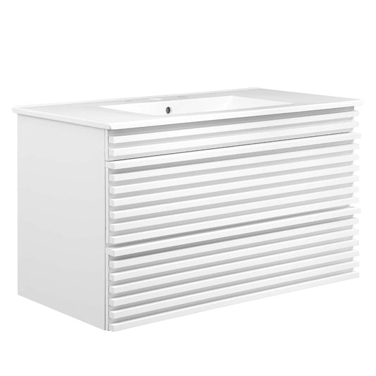 Modway Render 36" Wall-Mount Bathroom Vanity in White White