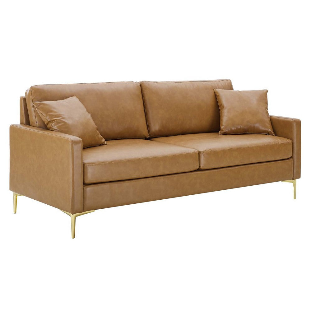 Modway Juliana Vegan Leather Upholstered Sofa in Tan