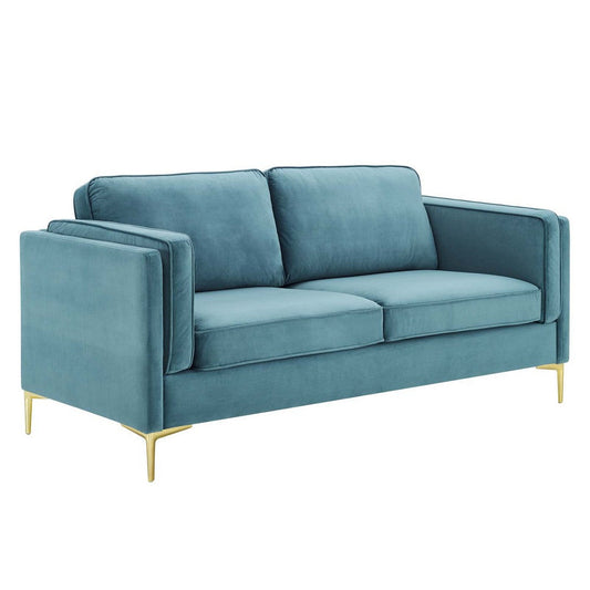 Modway Kaiya Performance Velvet Sofa, 32 x 71 x 33.5, Sea Blue