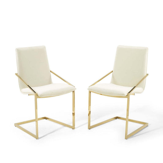 Modway Pitch Performance Velvet Armchair, 2 pcs - Dining Chairs, Gold Ivory