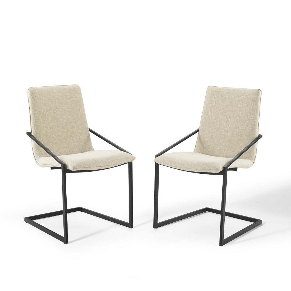 Modway Pitch Upholstered Fabric Armchair, 2 pcs - Dining Chairs, Black Beige