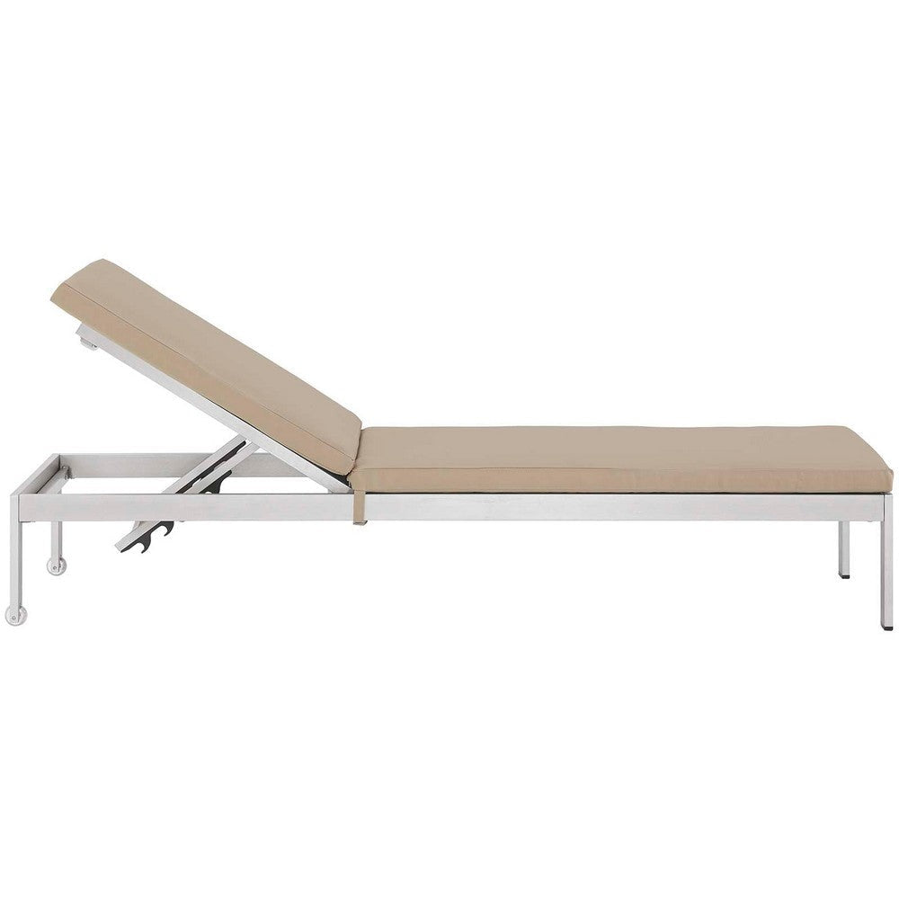 Modway EEI-4501-SLV-BEI Shore Patio Aluminum Outdoor Chaise Silver Beige MDY-EEI-4501-SLV-BEI