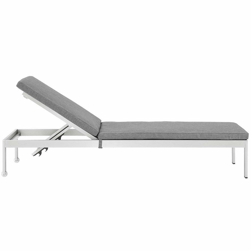 Modway EEI-4501-SLV-GRY Shore Patio Aluminum Outdoor Chaise Silver Gray MDY-EEI-4501-SLV-GRY