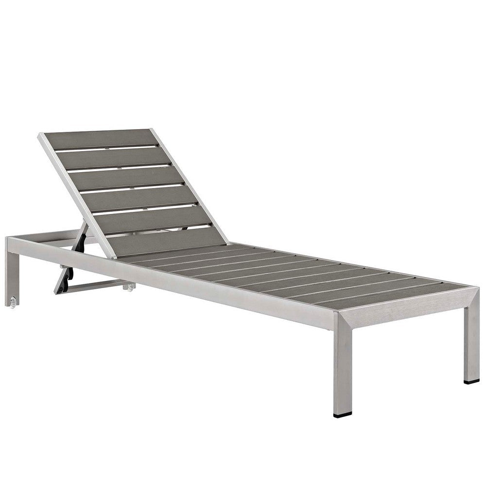 Modway EEI-4502-SLV-BEI Shore Outdoor Patio Aluminum Chaise with Cushions Silver Beige MDY-EEI-4502-SLV-BEI