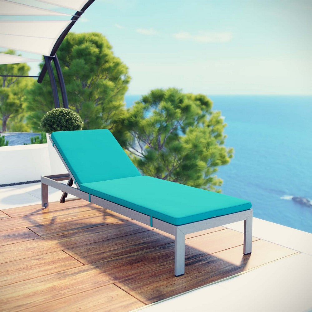 Modway EEI-4502-SLV-TRQ Shore Outdoor Patio Aluminum Chaise with Cushions Silver Turquoise MDY-EEI-4502-SLV-TRQ