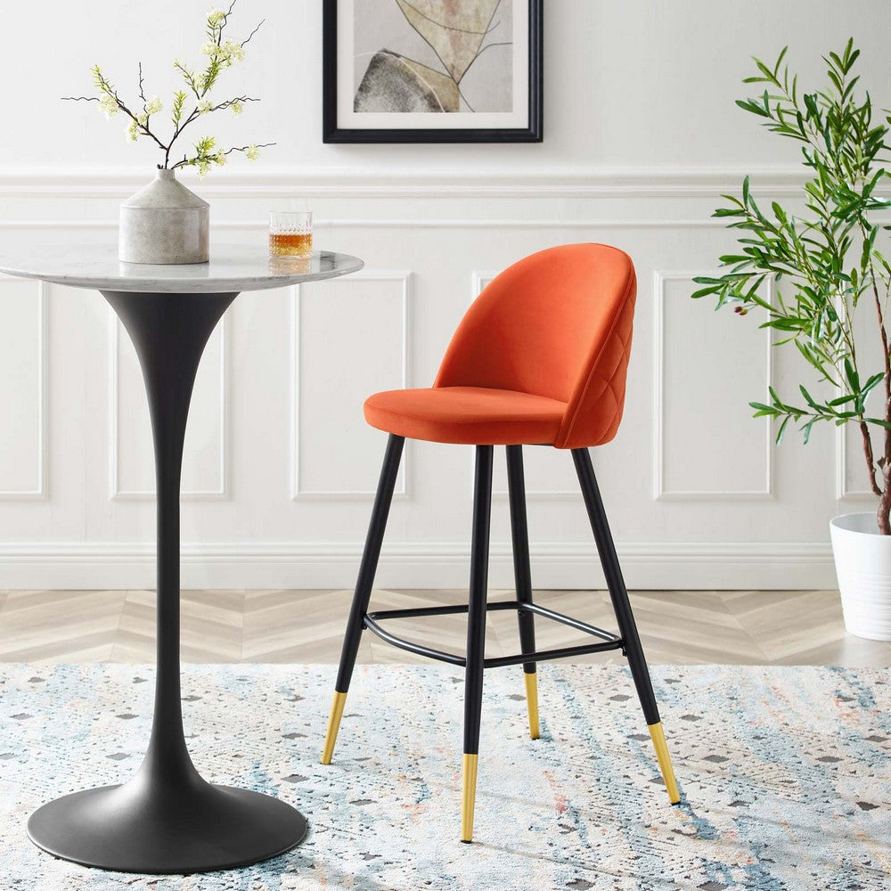 Modway Cordial Performance Velvet Dining Bar Stools in Orange - Set of 2