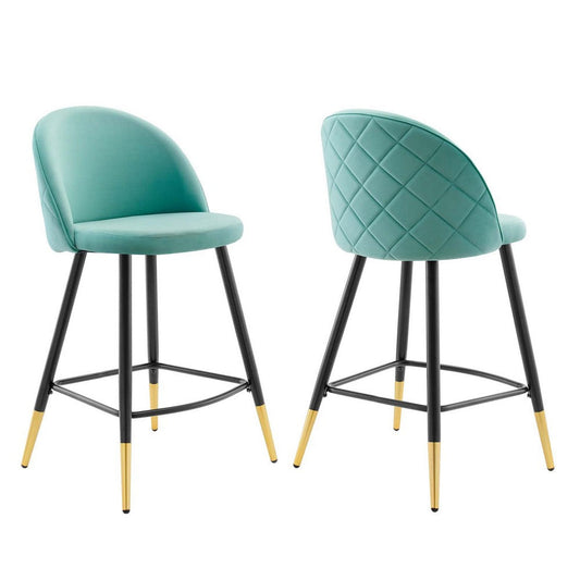 Modway Cordial Performance Velvet Dining Counter Stools in Mint - Set of 2