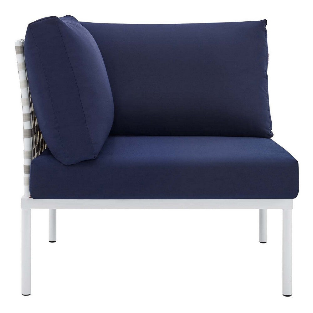 Modway EEI-4537-TAU-NAV Harmony Outdoor Patio Aluminum Corner Chair Taupe Navy MDY-EEI-4537-TAU-NAV