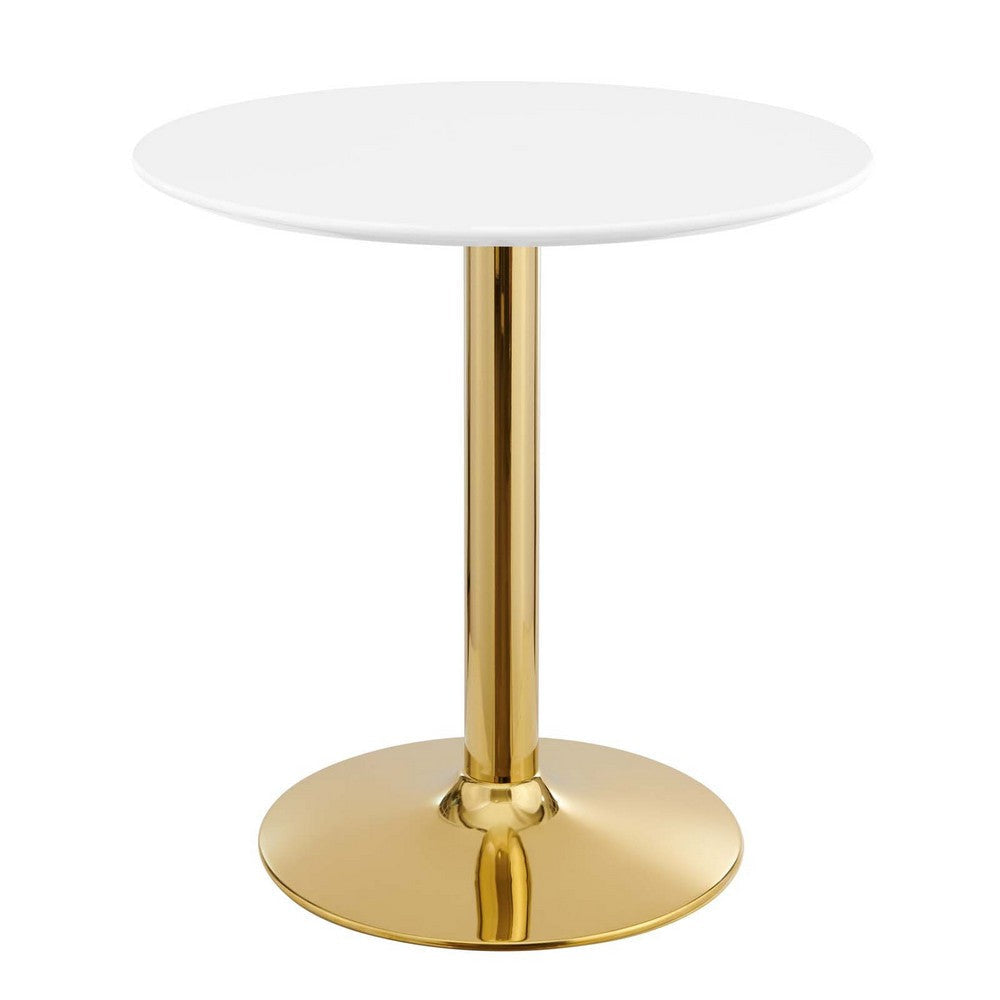 Modway Verne Round Modern 28" Dining Table in Gold White