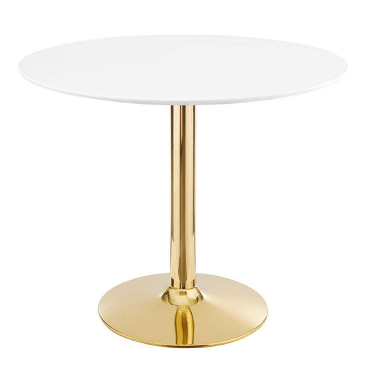 Modway Verne Round Modern 35" Dining Table in Gold White