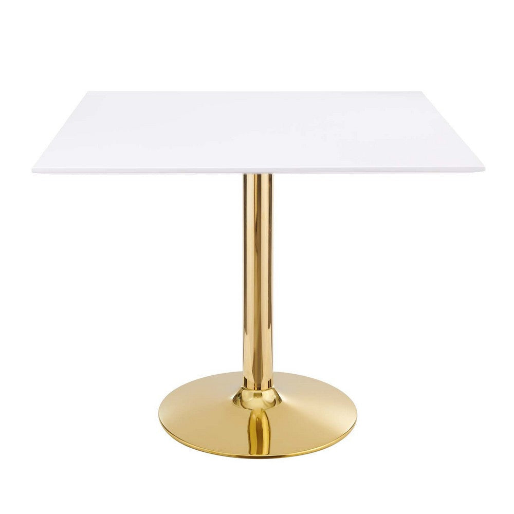 Modway Verne Modern Square 35" Dining Table in Gold White