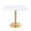 Modway Verne Modern Square 35" Dining Table in Gold White