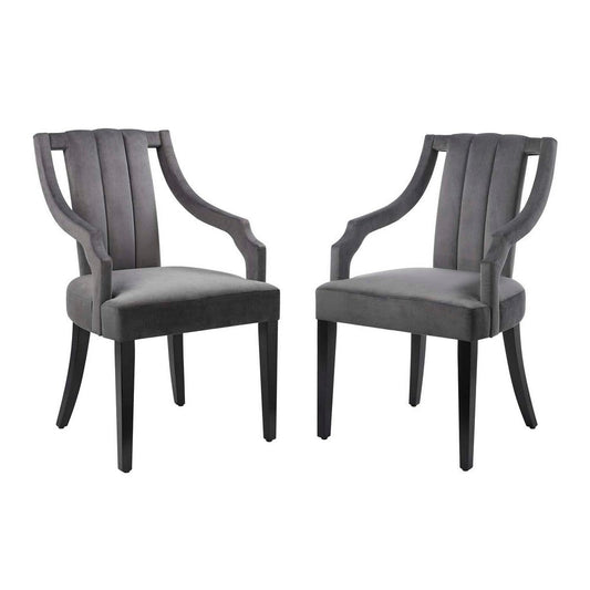 Modway Moxie Upholstered Fabric Dining Armchairs in Gray-Set of 2