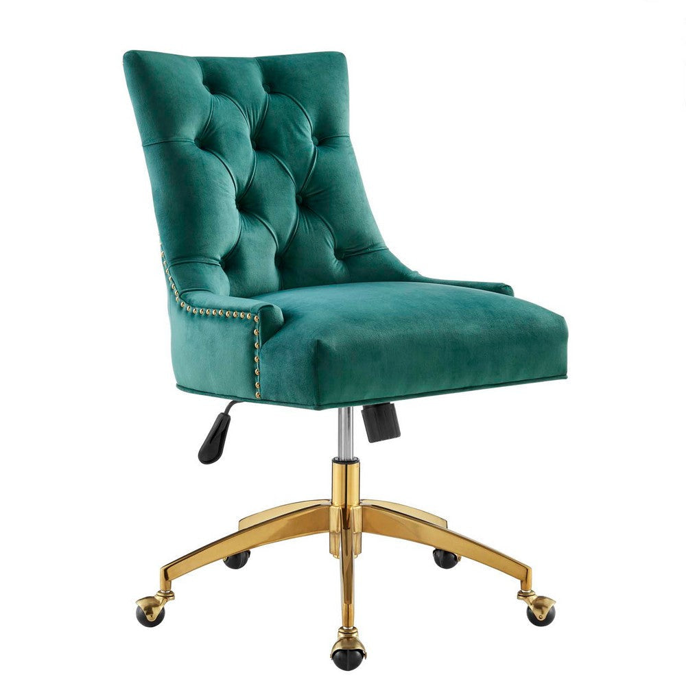 Modway Regent Tufted Performance Velvet Swivel Office Chair, Gold Teal