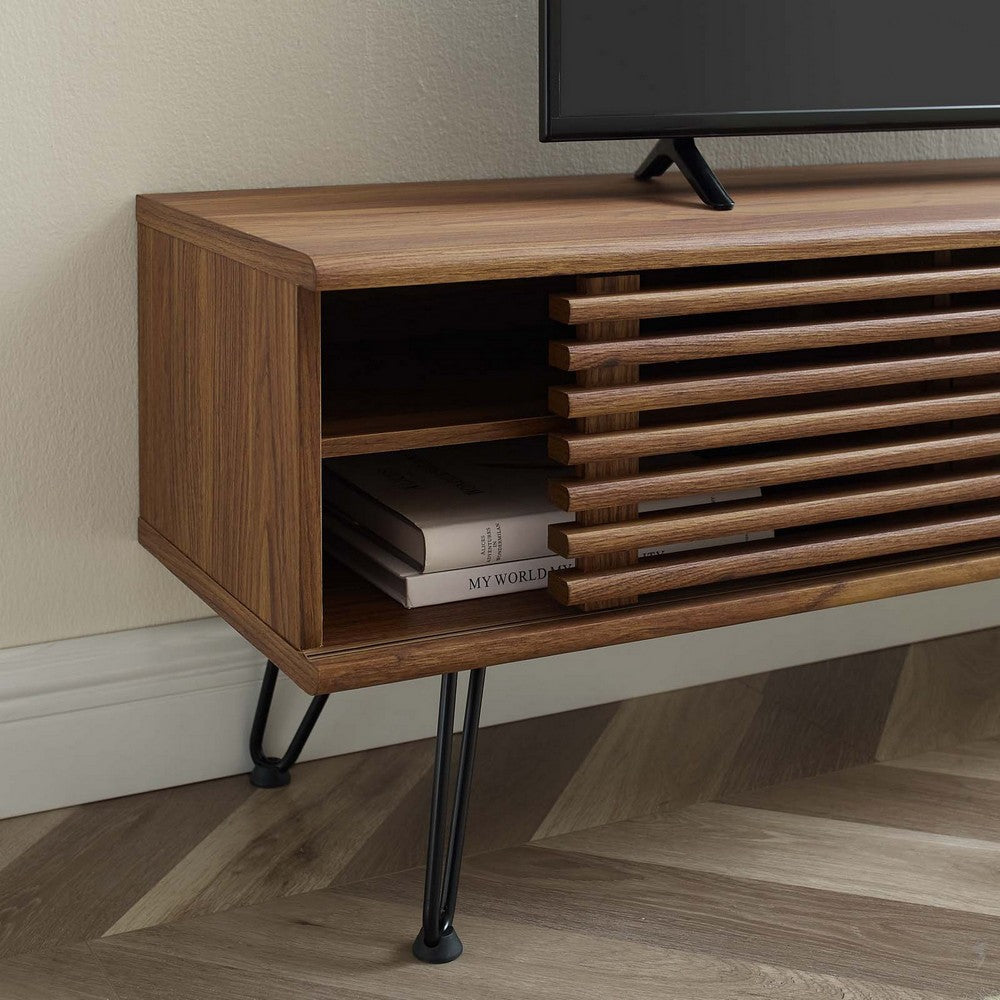 Modway Render Mid-Century Modern Low Profile 59 Inch TV Stand with Hairpin Legs in Walnut, 59"