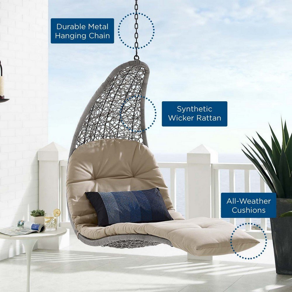 Modway Landscape Wicker Rattan Outdoor Patio Porch Chaise Lounge Hanging Swing Chair Light Gray Beige MDY-EEI-4589-LGR-BEI