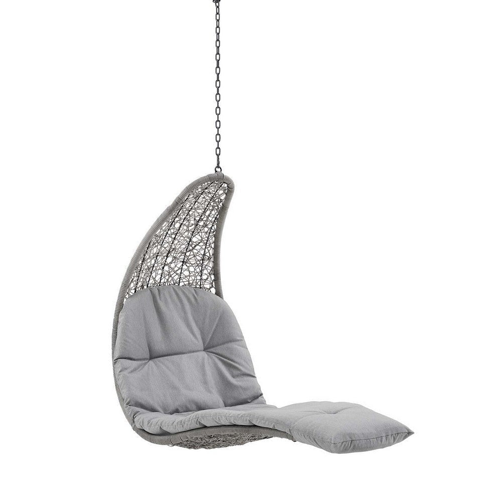 Modway Landscape Wicker Rattan Outdoor Patio Porch Chaise Lounge Hanging Swing Chair, Light Gray Gray