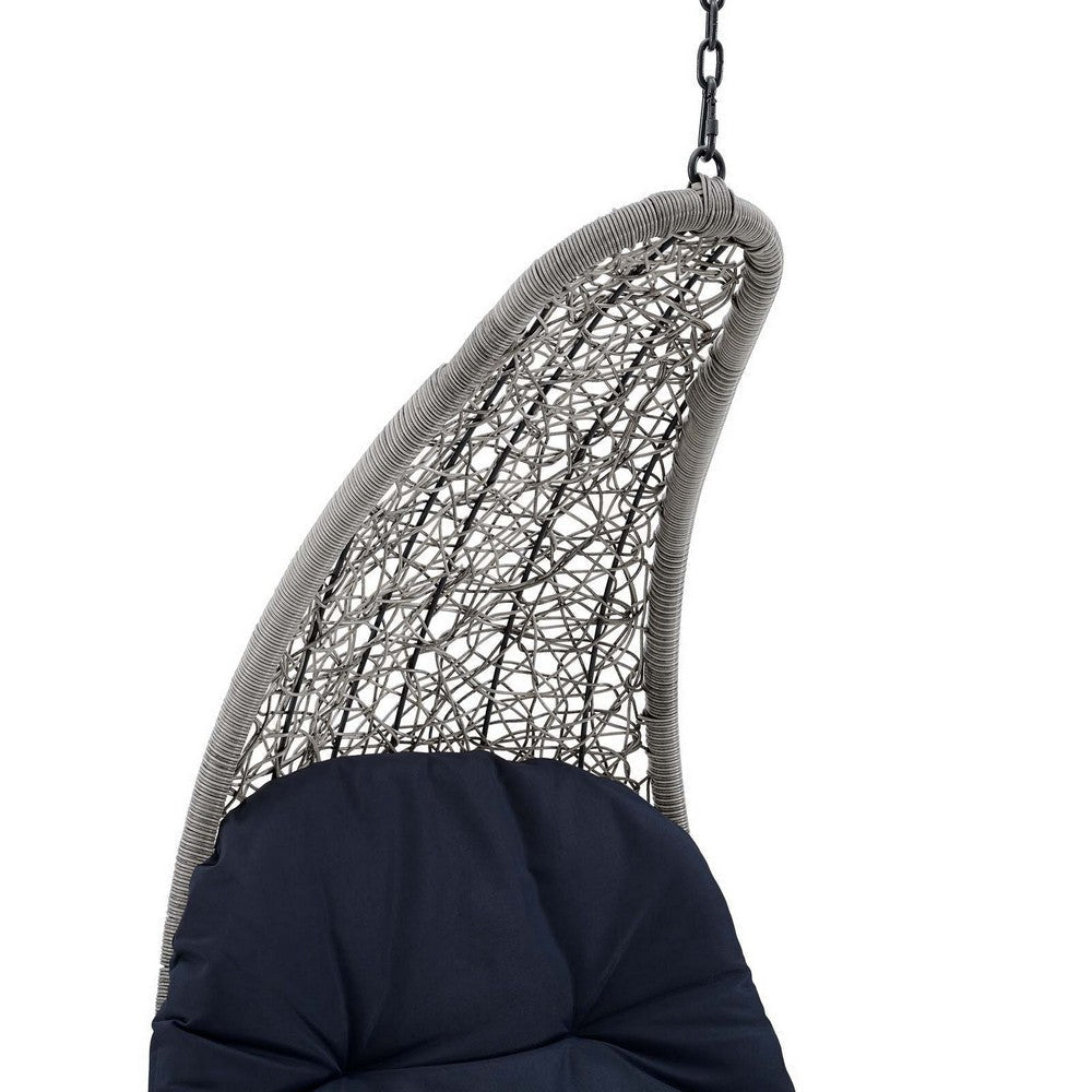 Modway EEI-4589-LGR-NAV Landscape Wicker Rattan Outdoor Patio Porch Chaise Lounge Hanging Swing Chair Light Gray Navy MDY-EEI-4589-LGR-NAV