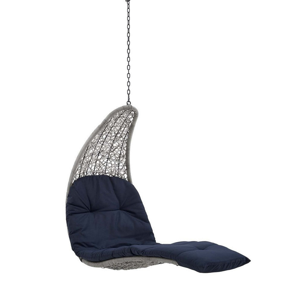 Modway EEI-4589-LGR-NAV Landscape Wicker Rattan Outdoor Patio Porch Chaise Lounge Hanging Swing Chair, Light Gray Navy