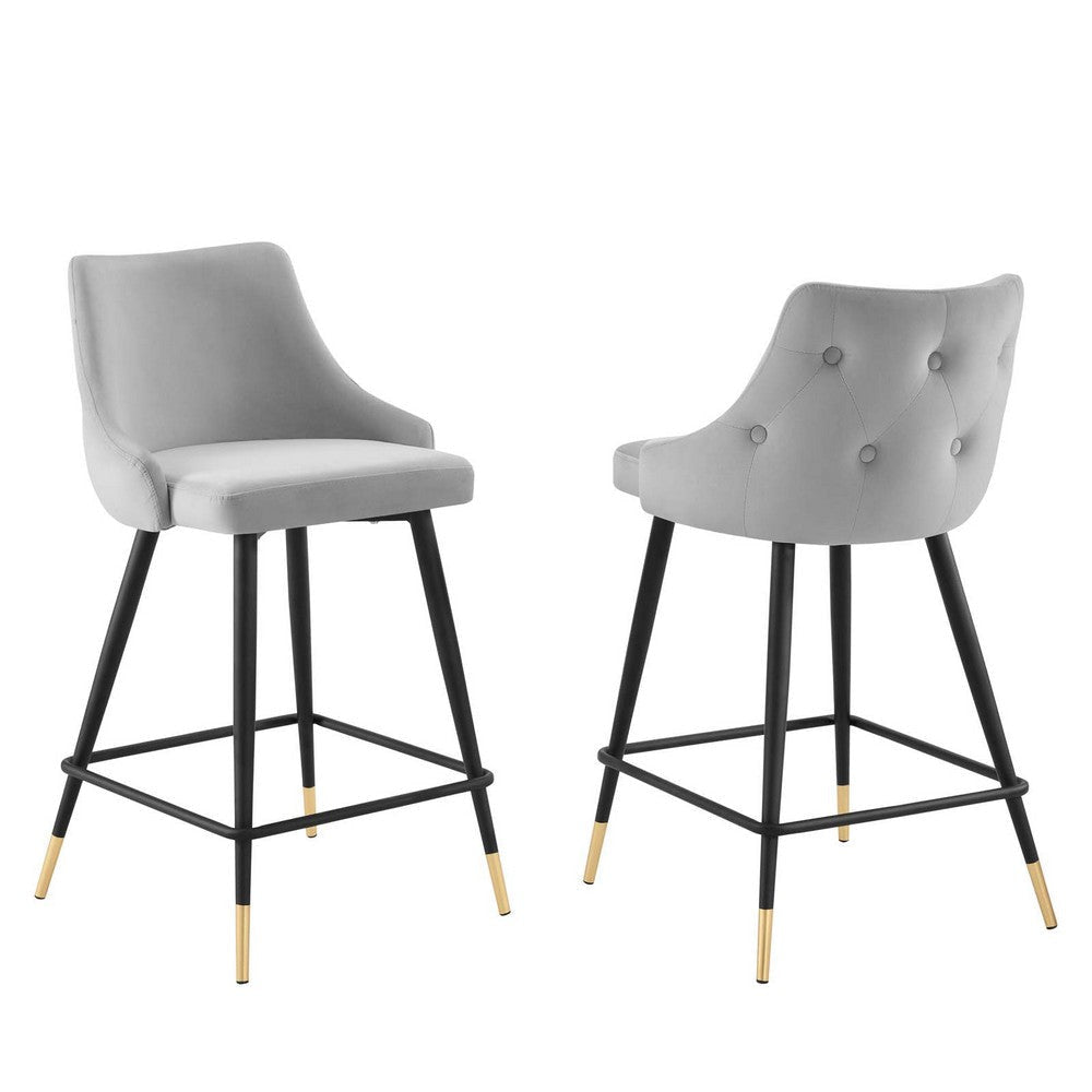 Modway Adorn Performance Velvet Counter Stool Set of 2, Light Gray