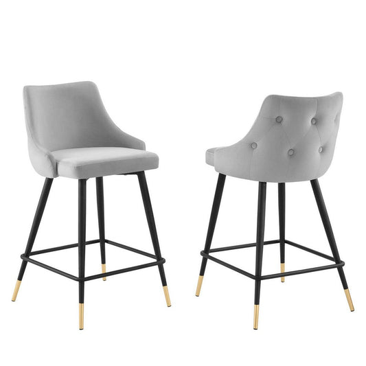 Modway Adorn Performance Velvet Counter Stool Set of 2, Light Gray