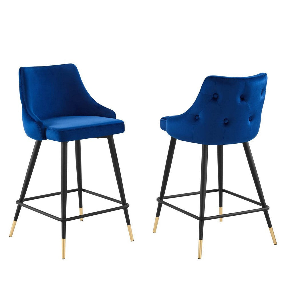 Modway Adorn Performance Velvet Counter Stool Set of 2, Navy