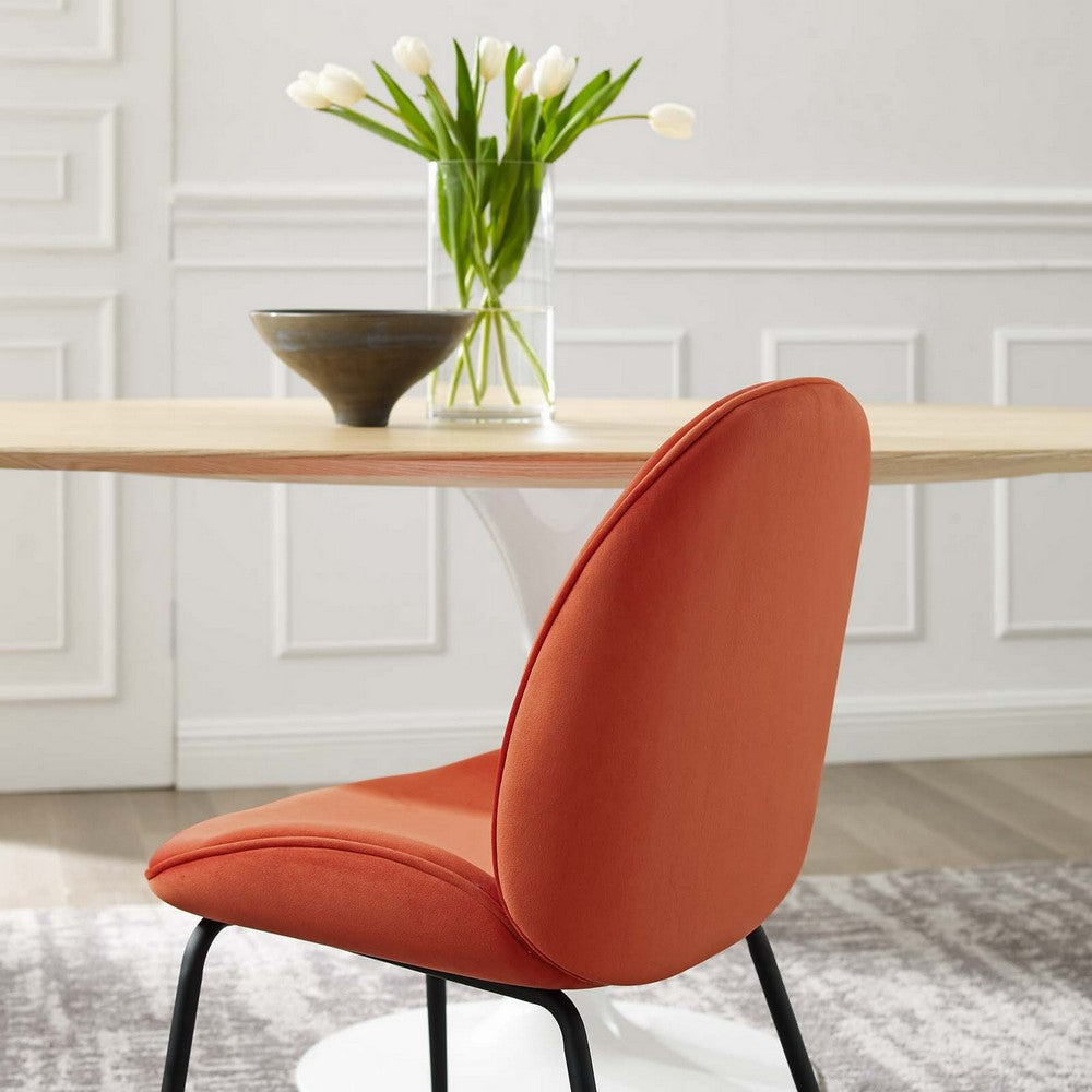 Modway Scoop Performance Velvet Dining Chairs-Set of Two in Orange with Black Metal Legs MDY-EEI-4635-ORA