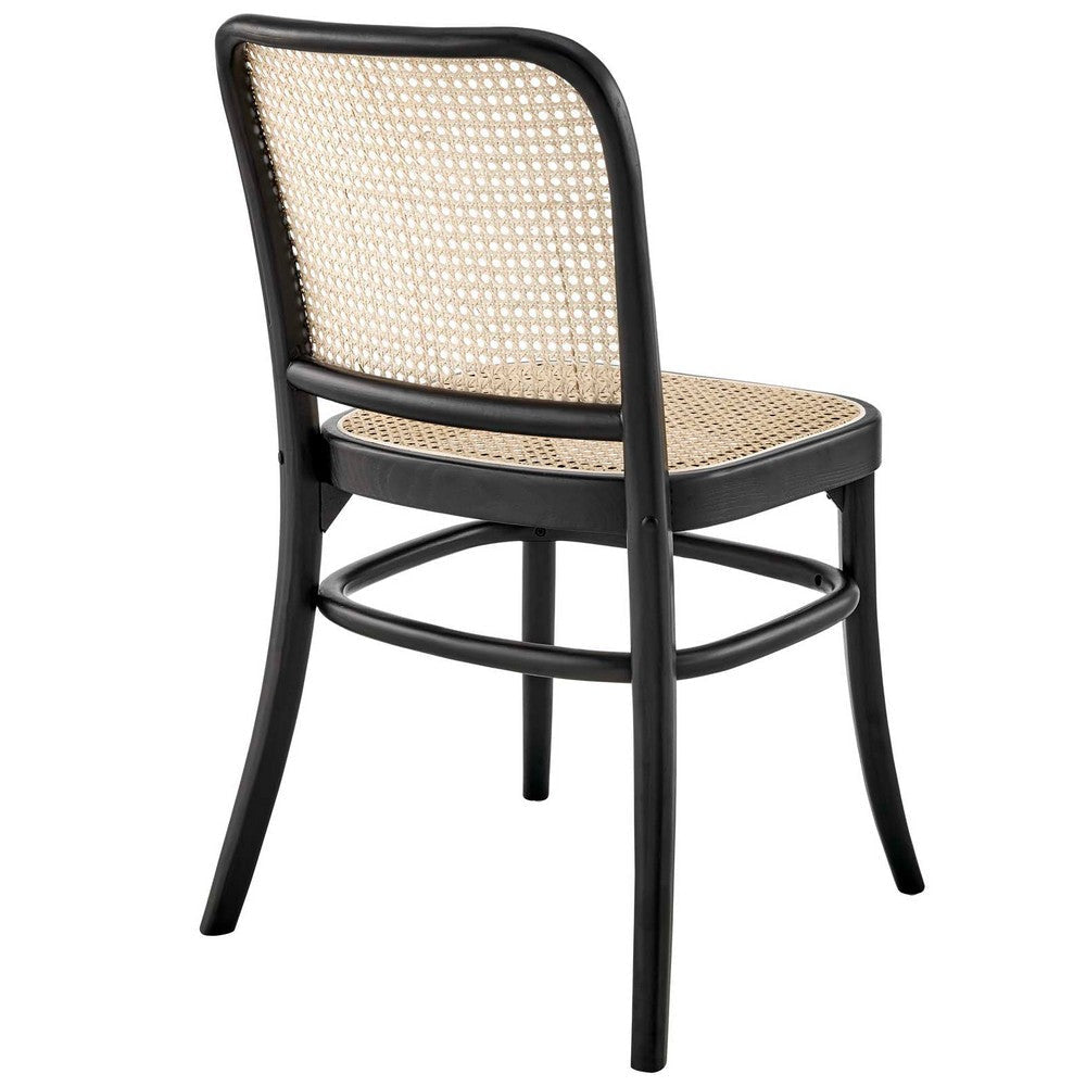 Modway Winona Elm Wood Cane Rattan Seat, Dining Side Chair, Black