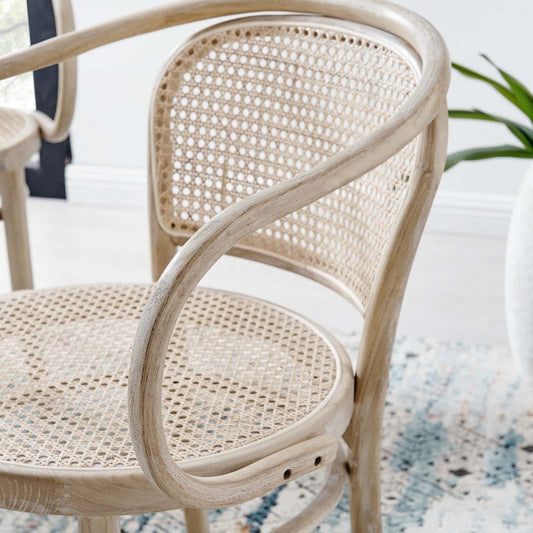 Modway Oliana Wood Dining Chair with Cane Rattan, Gray