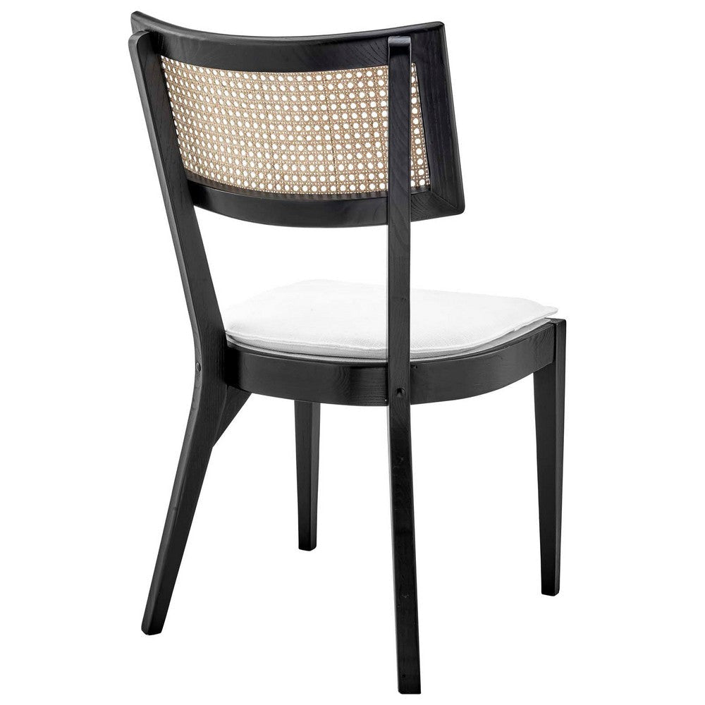 Modway Caledonia Wood Dining Chair with Cane Rattan in Black White MDY-EEI-4648-BLK-WHI