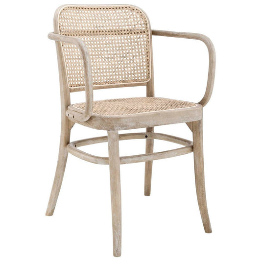 Modway Winona Elm Wood Dining Chair with Cane Rattan Seat, Gray