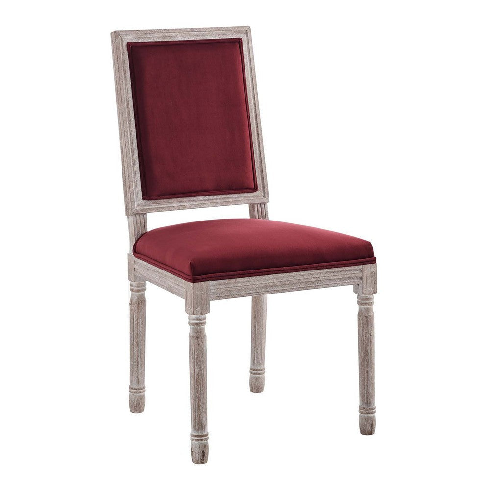 Modway Court French Vintage Performance Velvet Dining Chair in Natural Maroon