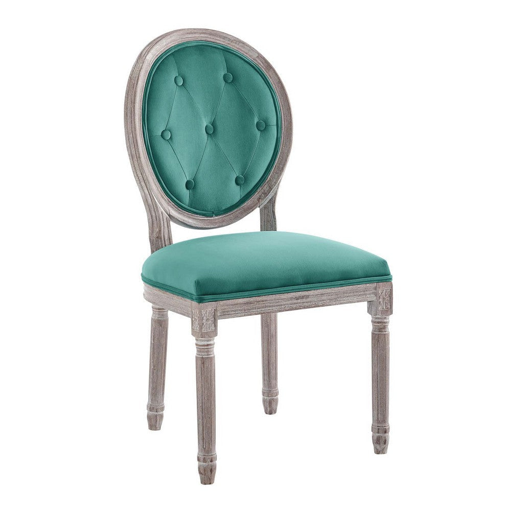 Modway Arise French Vintage Performance Velvet Dining Chair in Natural Teal